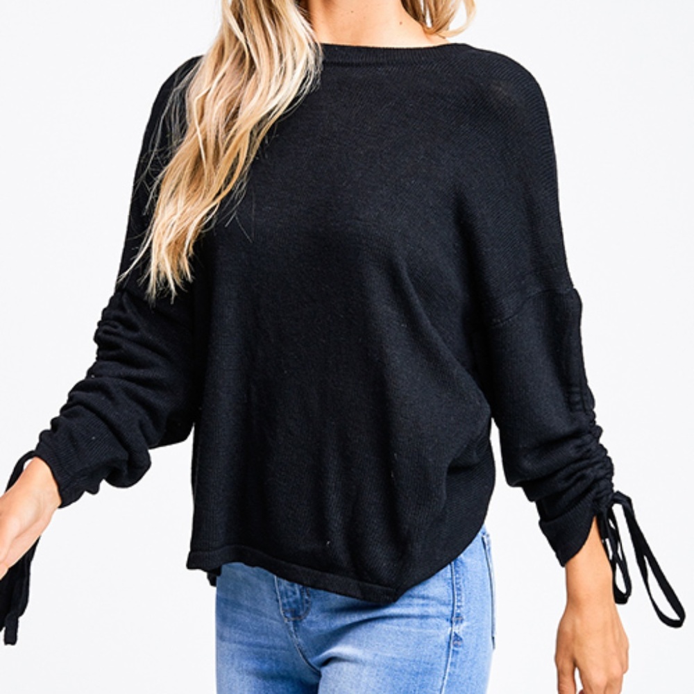 NWT Black Twist Back Ruched Sleeve Sweater - Picture 6 of 7